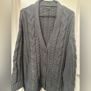 Quince 100% Organic Cotton  Gray Cable Knit Cardigan